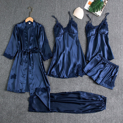 Womens Silk-like Pajama Set Batwing Sleeve Lounge Wear