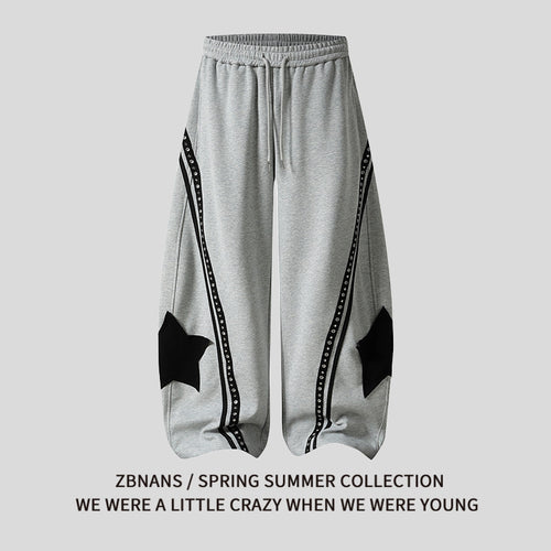 Retro Star Patch Drawstring Casual Pants