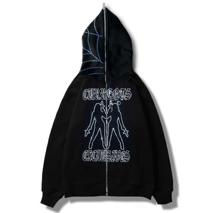 casual bedazzled face women hoodie