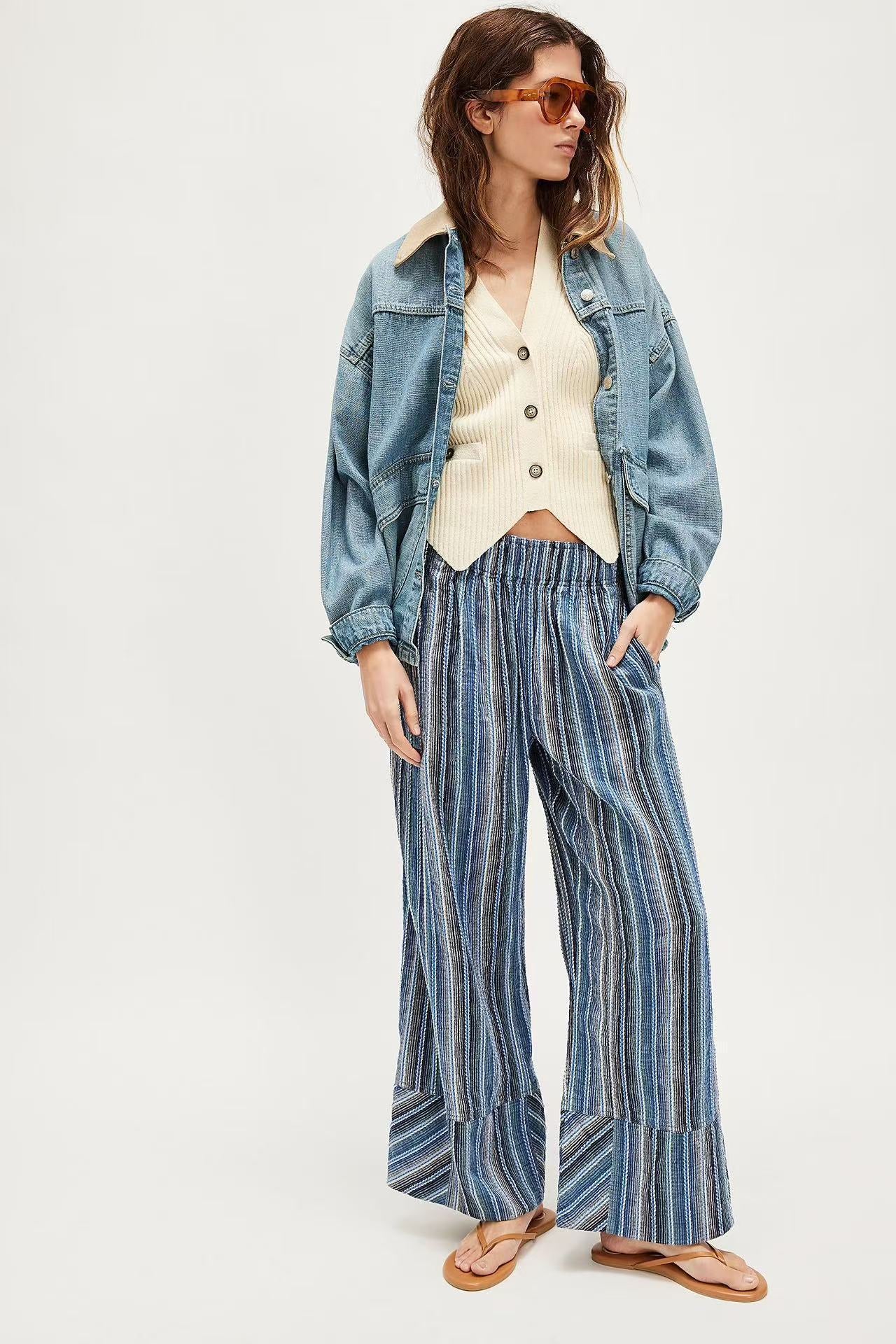 Striped Wide-Leg Pants for Women