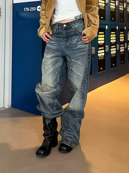 Vintage Wash Straight Leg Denim Pants