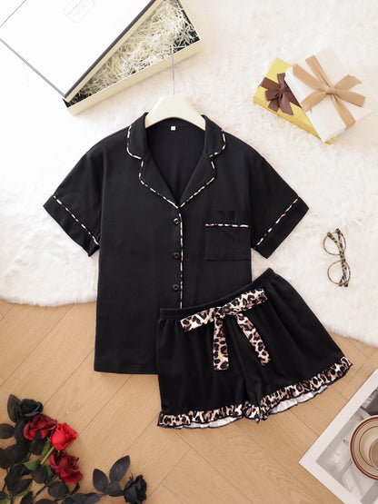 Womens Milk Silk Loungewear Set with Ruffle Shorts
