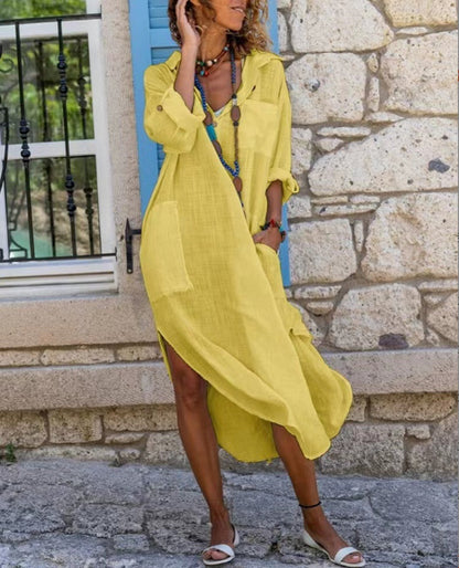 Casual Cotton Linen Shirt Dress for Women