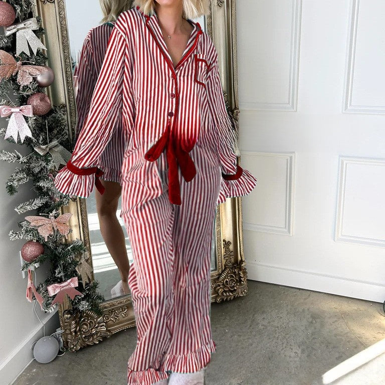 Striped Long Sleeve Sleepwear Set for Women