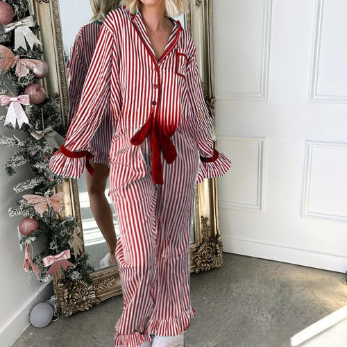 Striped Long Sleeve Sleepwear Set for Women
