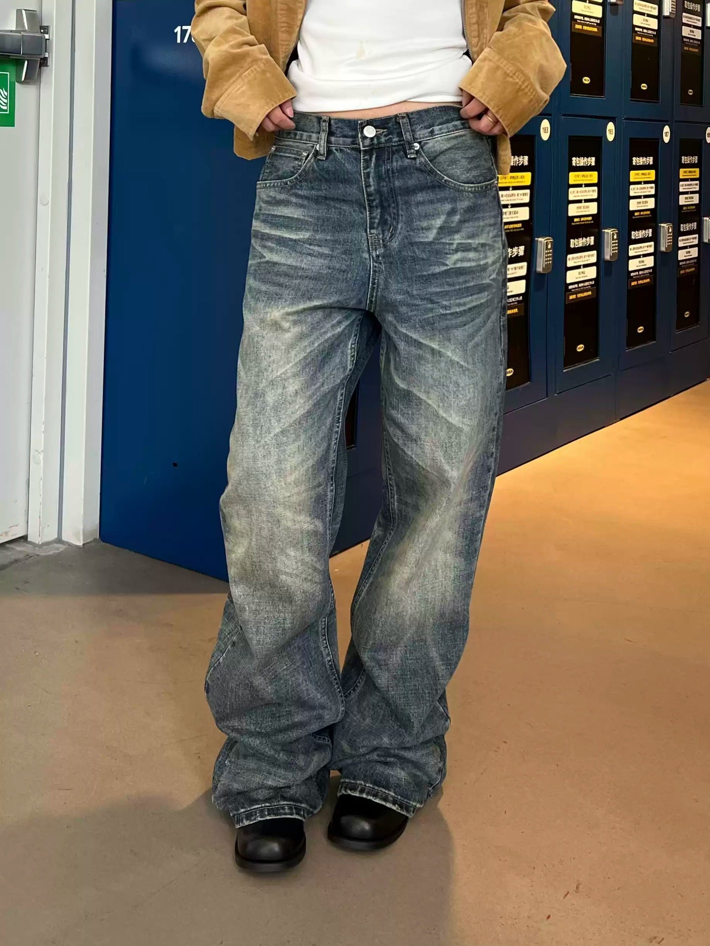Vintage Wash Straight Leg Denim Pants