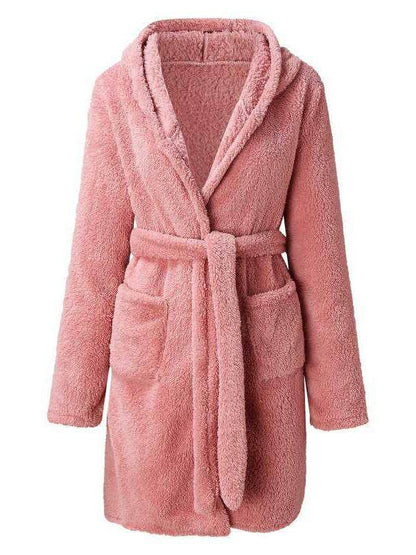 Women's Winter Warm Bathrobe Flannel Robe Coral Fleece Hooded Loungewear New