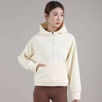 Fleece-Lined Half-Zip Hoodie for Women