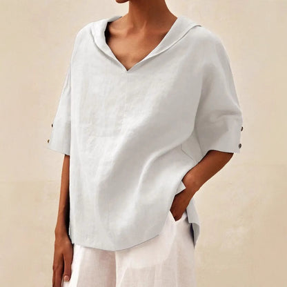 Womens Cotton Linen Hooded Pullover Top