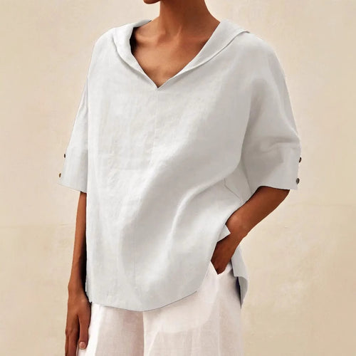 Womens Cotton Linen Hooded Pullover Top