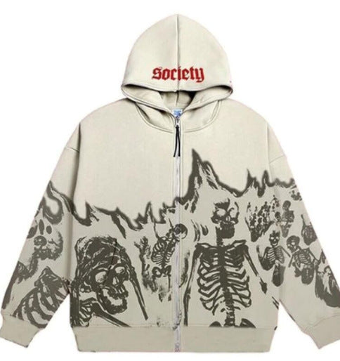 Skull Pattern Retro Style Hoodie for Women