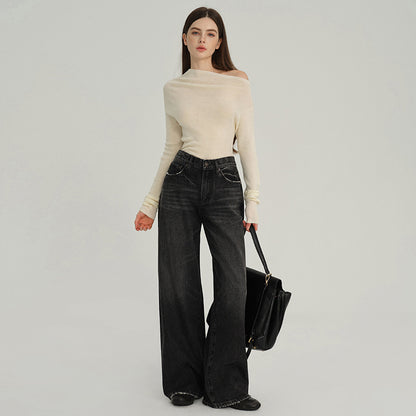 High-Waisted Wide-Leg Cotton Jeans for Women