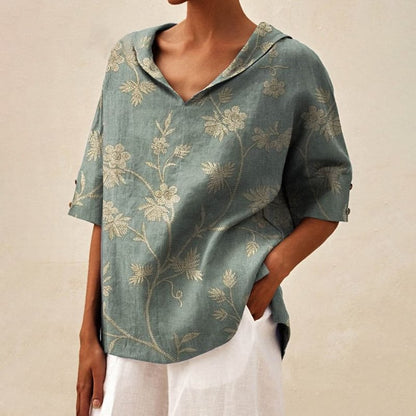 Womens Cotton Linen Hooded Pullover Top