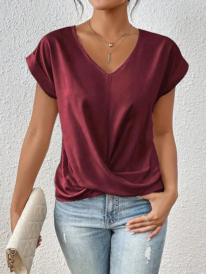Womens V-Neck Pleated T-Shirt