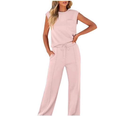Womens Sleeveless Top High Waist Wide Leg Pants