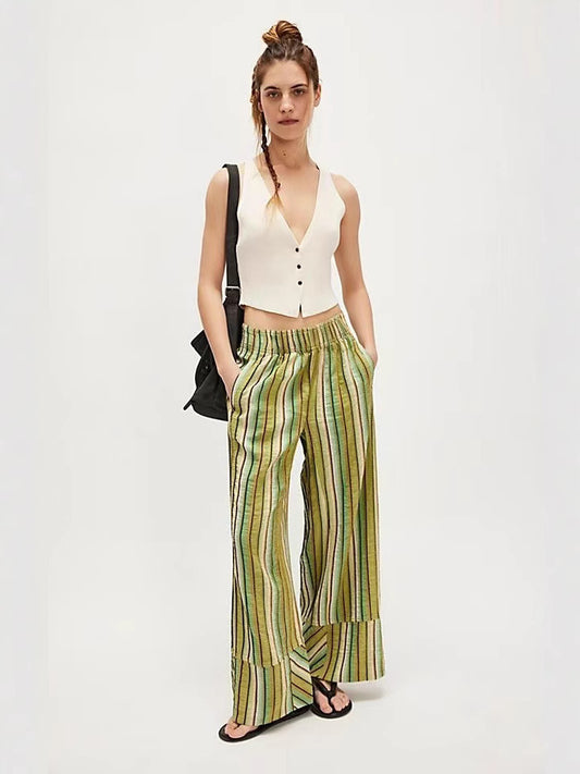 Striped Wide-Leg Pants for Women