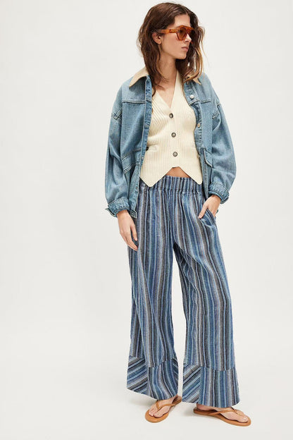 Striped Wide-Leg Pants for Women