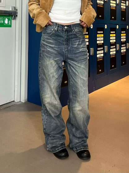 Vintage Wash Straight Leg Denim Pants