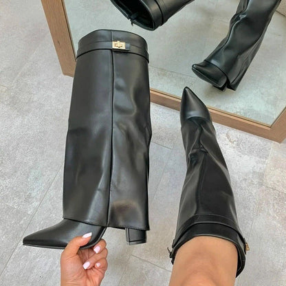 Womens Pointed Toe Chunky Heel Boots