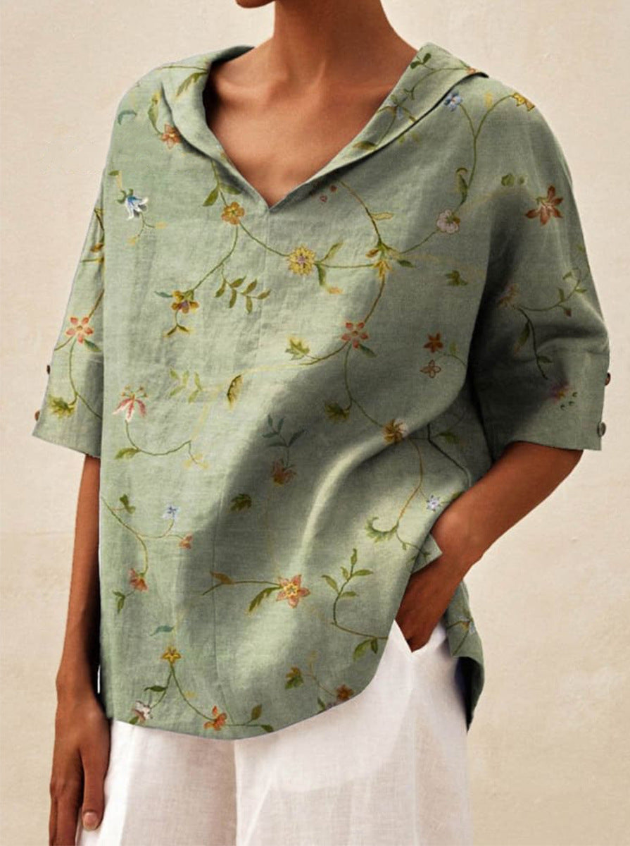 Womens Cotton Linen Hooded Pullover Top