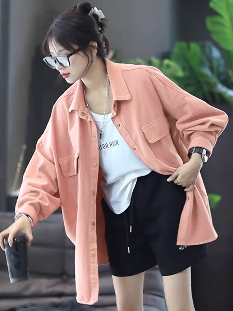 Denim Shirt Jacket for Women Loose Casual Layered Top