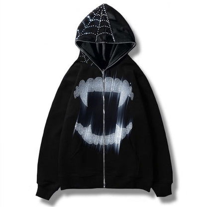 casual bedazzled face women hoodie