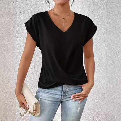 Womens V-Neck Pleated T-Shirt