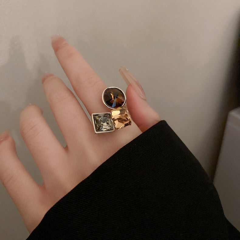 Zircon Geometric Open Ring Multi-Layered Colorful Design