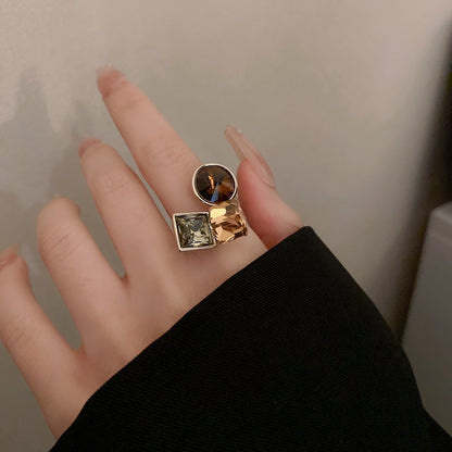Zircon Geometric Open Ring Multi-Layered Colorful Design