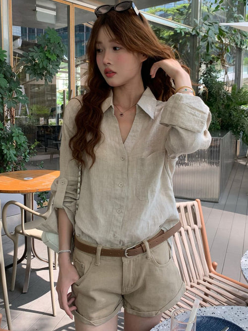 Loose Linen Long Sleeve Shirt for Women