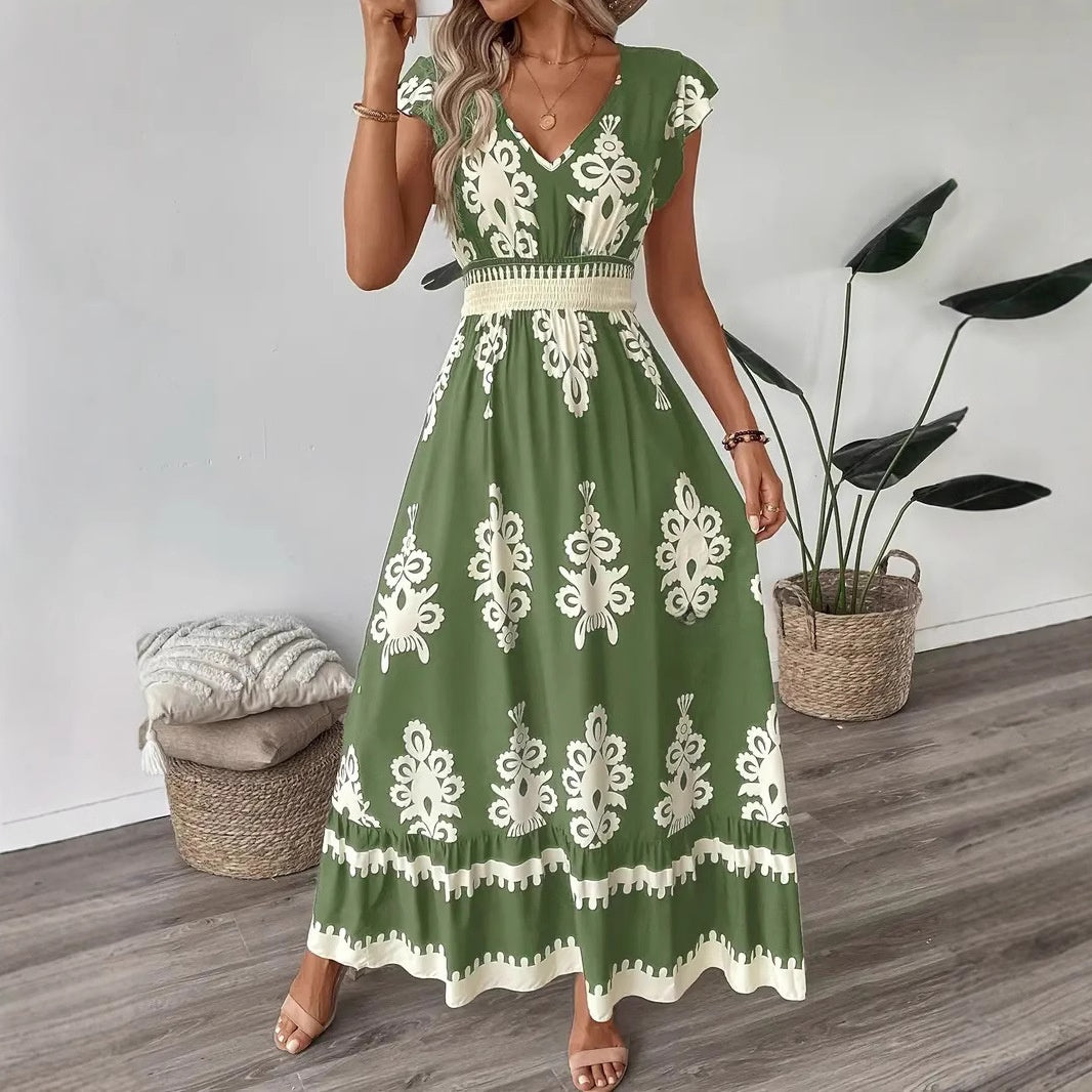 Flowy V-Neck Printed Dress