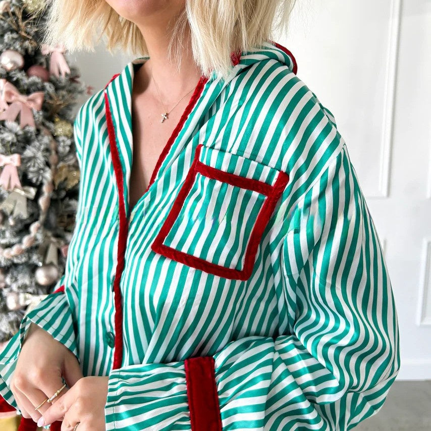Striped Long Sleeve Sleepwear Set for Women