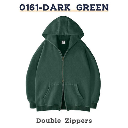 Retro Heavyweight Zipper Hoodie for Men and Women