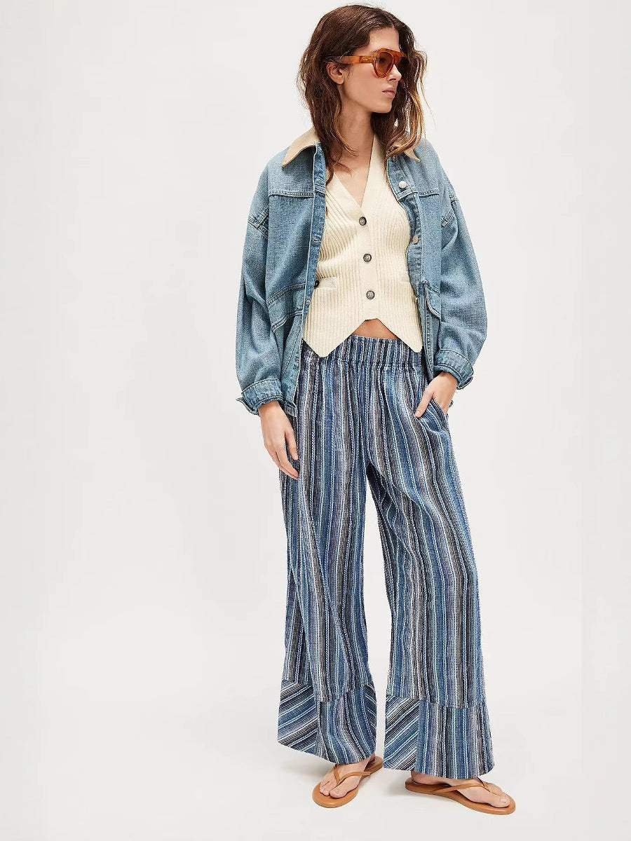 Striped Wide-Leg Pants for Women