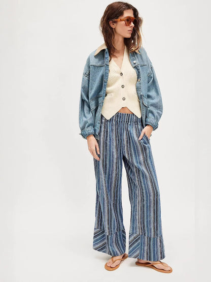 Striped Wide-Leg Pants for Women