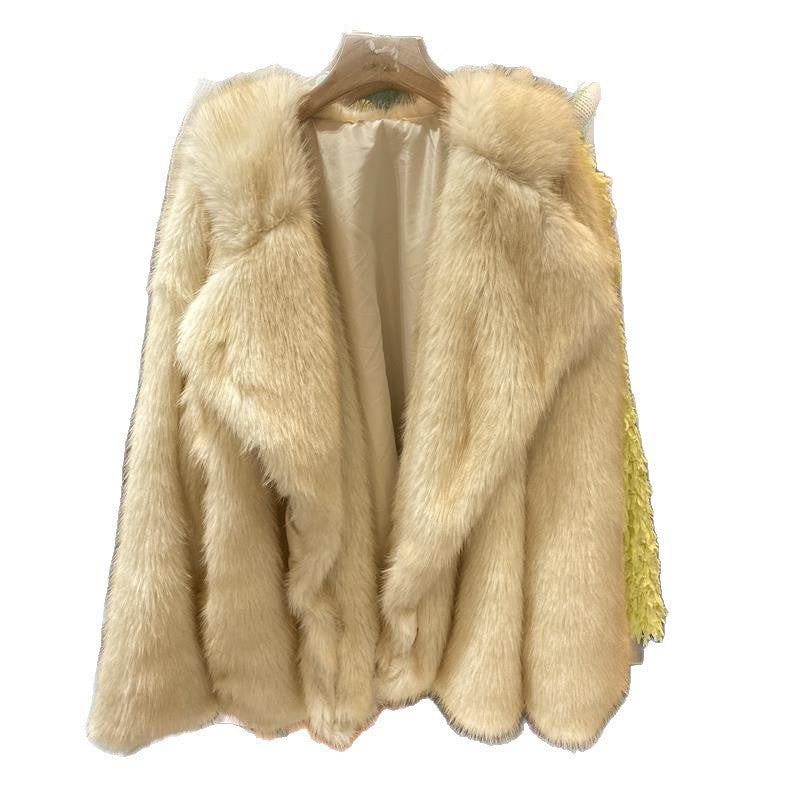 Faux Fox Fur Collar Women Coat