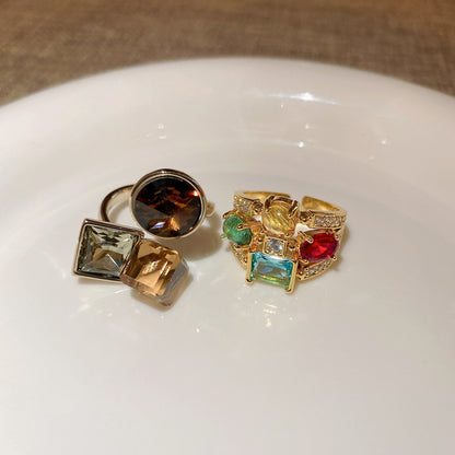 Zircon Geometric Open Ring Multi-Layered Colorful Design