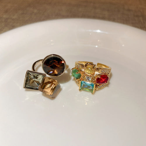 Zircon Geometric Open Ring Multi-Layered Colorful Design