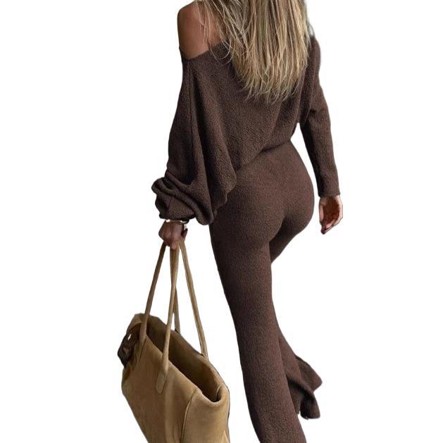 Women's Off-Shoulder Top and Trumpet Pants Set