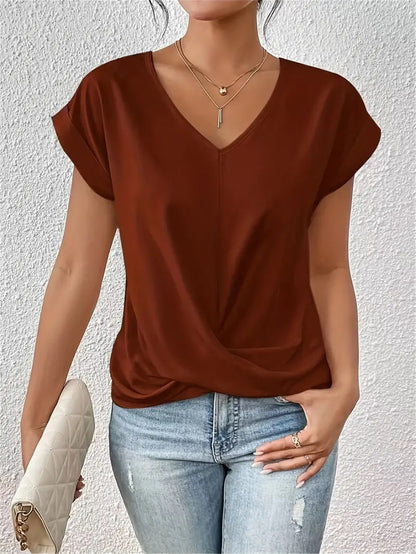Womens V-Neck Pleated T-Shirt
