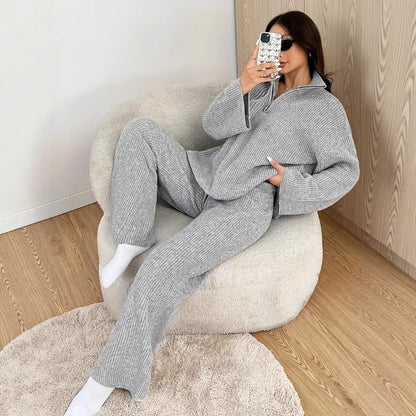 Women's Knit Zipper Lounge Set