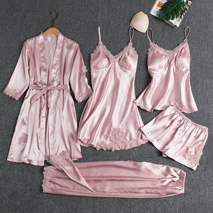 Womens Silk-like Pajama Set Batwing Sleeve Lounge Wear