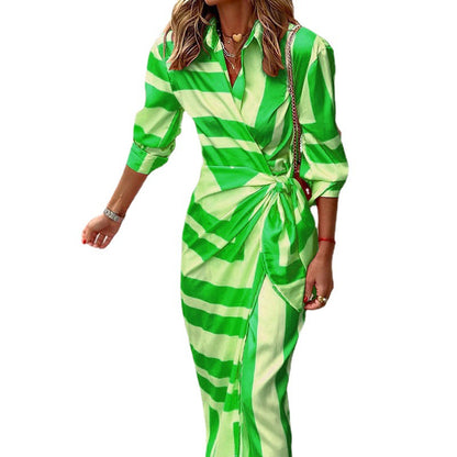 Geometric Print Tie-Up Shirt Dress