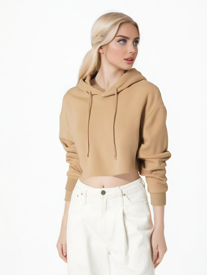 Womens Hooded Cropped Velvet Sweater Streetwear Pullover