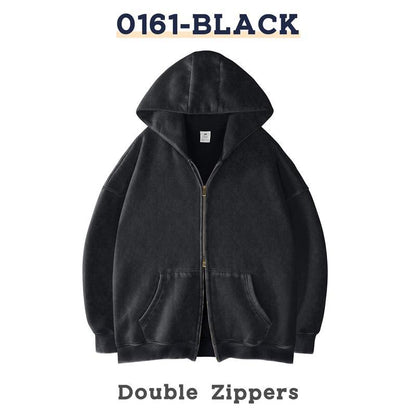 Retro Heavyweight Zipper Hoodie for Men and Women
