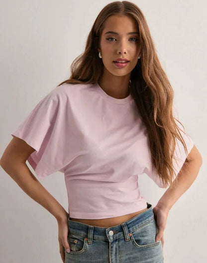 Korean Style Round Neck Bat Sleeve T-Shirt for Women