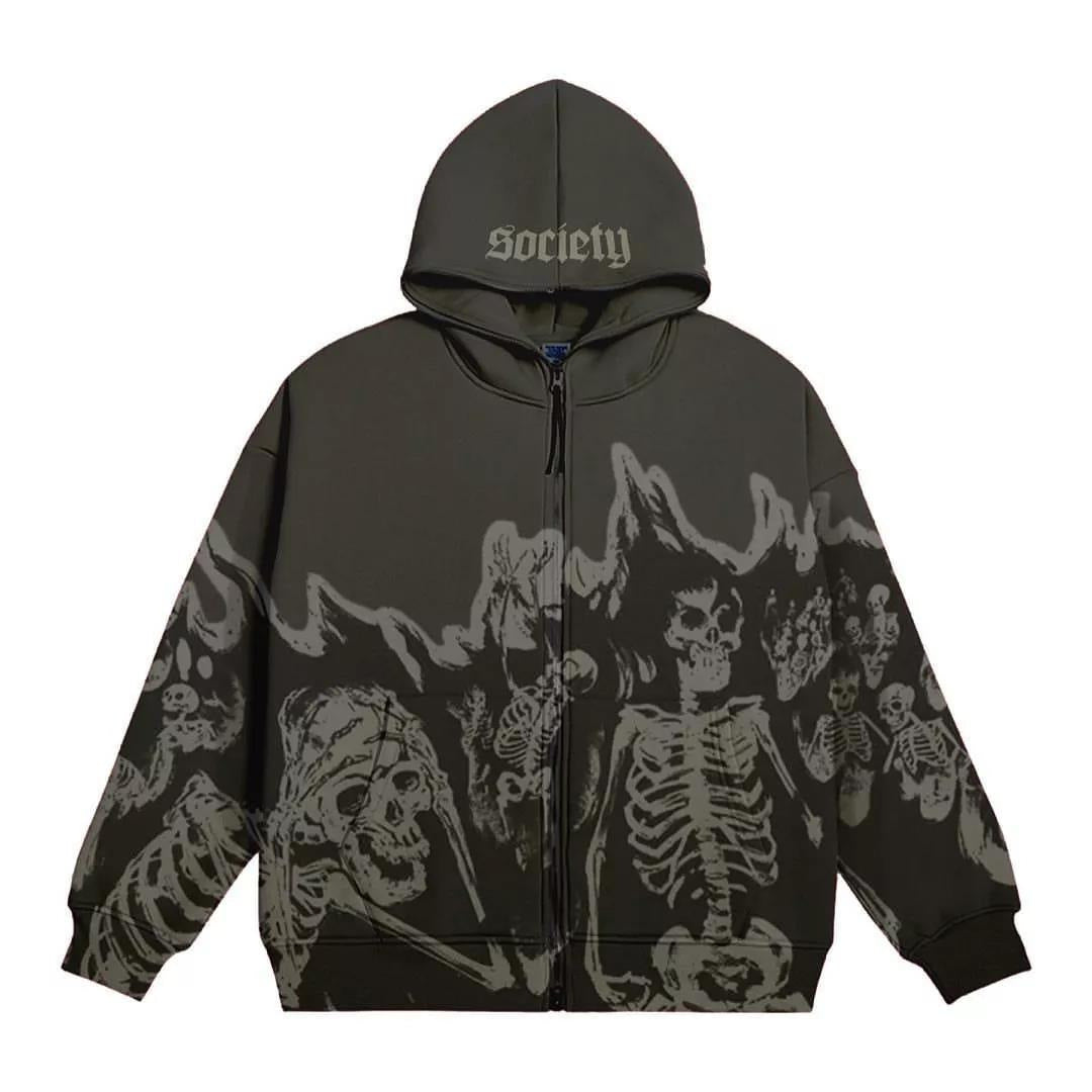Skull Pattern Retro Style Hoodie for Women