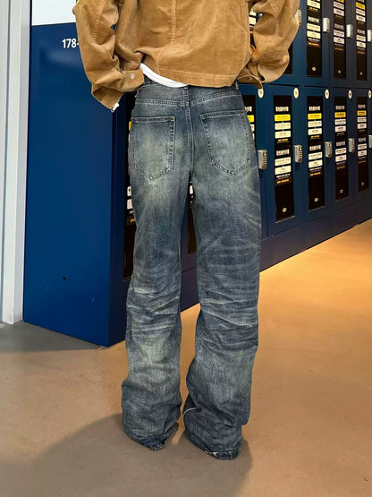 Vintage Wash Straight Leg Denim Pants