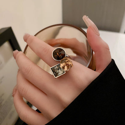 Zircon Geometric Open Ring Multi-Layered Colorful Design