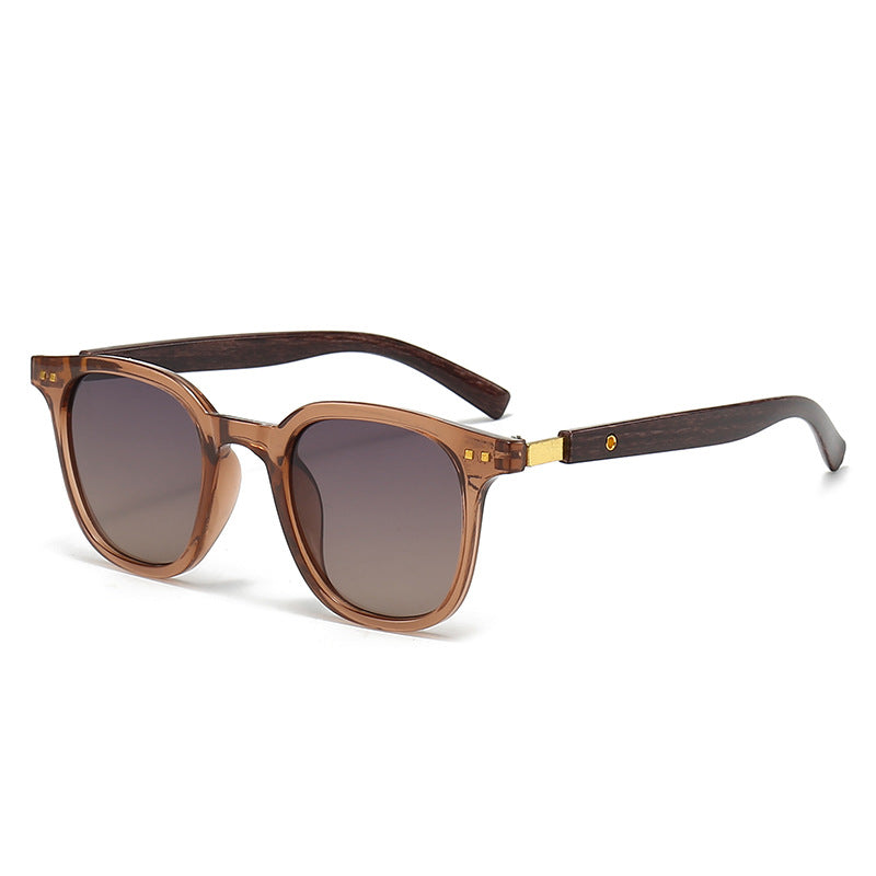 Round Frame Wood Grain Sunglasses UV Protection Fashion